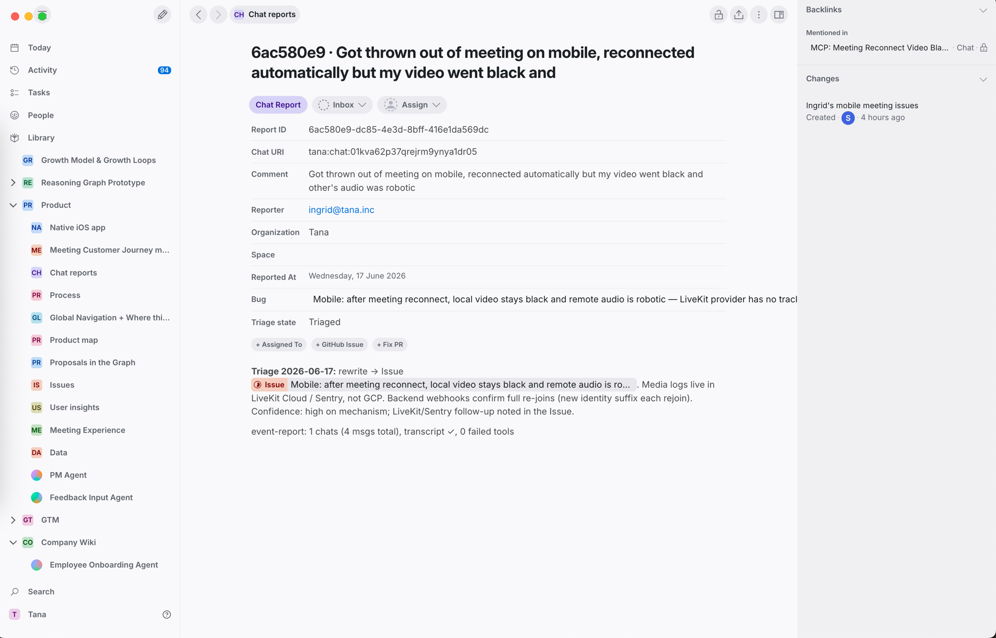 Eksempel på en komplett, inspiserbar rapport fra en agentøkt i Tana